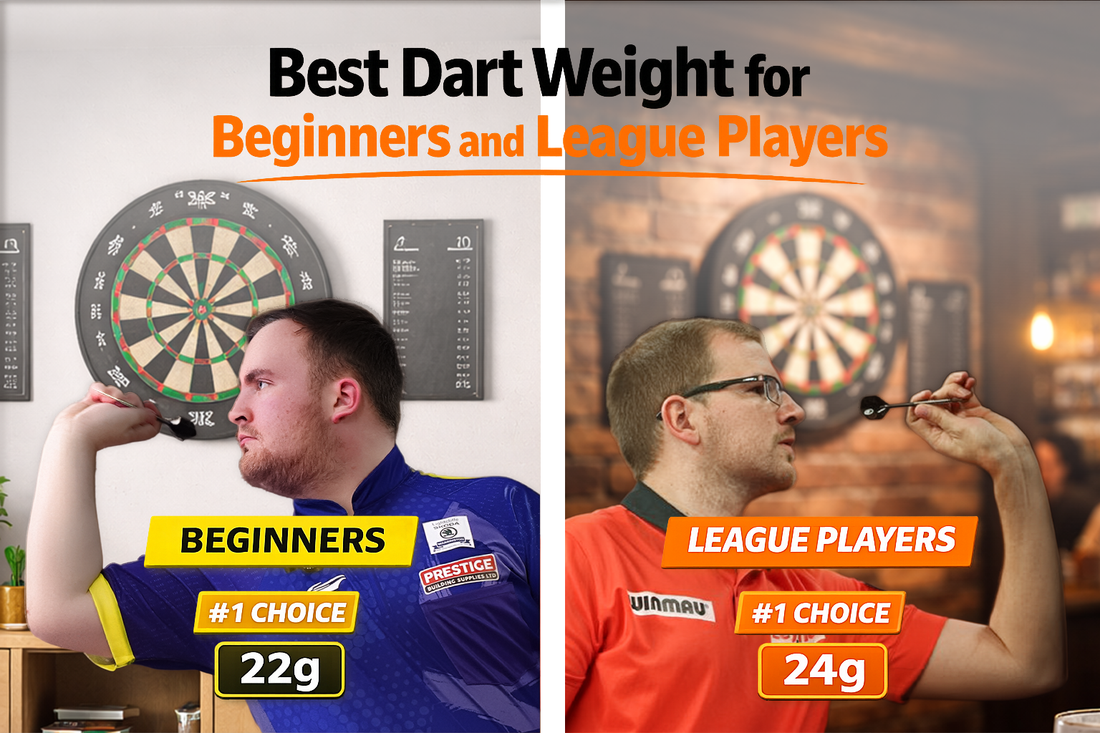Showing two dart players, one beginner, and one League Player